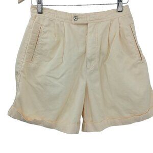 Vintage Pleated Cotton Safari Shorts Size 12 LizSport Wide Leg Yellow 90s Y2K